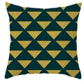 Modern emerald green square pillow cover with golden textured geometric triangles - Metallic Texture Triangles (DRD110-25)
