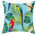 Federa quadrata con stampa tropicale a pappagalli, ara e foglie su sfondo azzurro - 45*45cm / Motivo Multipli Pappagalli Fondo Blu (DRD71-21)