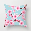 Pink cherry blossom print on light blue peach skin fabric square pillowcase cover - 45x45cm / DRD72-14