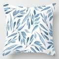 Modern square pillow case featuring blue watercolor leaf pattern on white fabric - White Watercolor Blue Leaf (DRD113-7) / 18x18 Inch