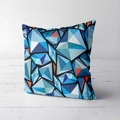 Blue geometric plush pillowcase with abstract crystal patterns on white floor - Blue & Red Geometric Patchwork Style (CRS02-11)