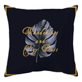 Nordic black geometric throw pillow cover with monstera leaf and gold typography - Dark Blue Background Gold Text Monstera Leaf Style (DRD168-23)