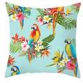 Fodera per cuscino tropicale celeste con pappagalli variopinti e motivi di ibisco - 45*45cm / Motivo Ara Ibisco Fondo Blu (DRD71-22)