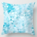Square pillow cover featuring blue geometric triangle patterns on textured fabric - Blue White Patchwork Geometric (DRD113-8) / 18x18 Inch