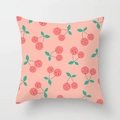 Pink decorative pillowcase with cute smiling cherry prints and soft fabric texture - Smiley Cartoon Cherry (DRD74-19)