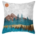 Square cushion cover with golden mountain peaks, pine forest and red sun pattern - 18x18 Inch / Design 33