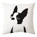 Dettaglio della federa bianca con stampa silhouette nera di un Boston Terrier minimalista - 45cmx45cm / Stile Silhouette Animale Boston Terrier (DRD168-2)