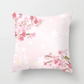 Peach skin pillow cover with pink cherry blossoms and green bird design on square case - 45x45cm / DRD72-16
