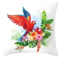 Federa per cuscino quadrata tropicale con stampa ara rossa e fiori di ibisco - 45*45cm / Motivo Pappagallo Rosso in Volo (DRD71-23)