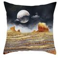 Square pillowcase with golden mountain peak and moon art on a white background - 18x18 Inch / Design 34