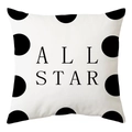 Detail view of peach skin fabric pillowcase with All Star text and black polka dot pattern - 45cmx45cm / Polka Dot All Star Text Style (DRD168-15)