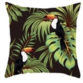 Fodera per cuscino quadrata con vivaci tucani in una giungla tropicale con palme - 45*45cm / Motivo Tucano Fondo Scuro (DRD71-24)