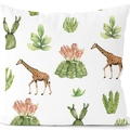 Quadratischer weißer Kissenbezug mit Aquarell-Giraffe und grünen Kakteen - Aquarell Pflanzen Giraffen Kollektion (CRD09-16)