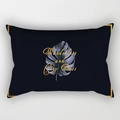 Detail of black marble lumbar pillow cover with golden Monstera leaf and art text print - 30x50cm / DRD229-7