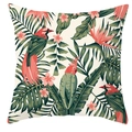 Federa tropicale con pappagalli colorati, fiori rosa e foglie di palma esotiche - 45*45cm / Motivo Multipli Pappagalli Fondo Crema (DRD71-25)