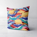 Japanese retro floral short plush square pillowcase with abstract blue and yellow leaf pattern - Abstract Leaf Ripple Style (CRS02-14)