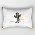 Detail of lumbar pillow case featuring marble texture with cactus print and gold text - 30x50cm / DRD229-6