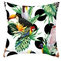 Federa quadrata con motivo a pappagallo tropicale e foglie di palma su pois neri - 45*45cm / Motivo Tucano a Pois (DRD71-26)