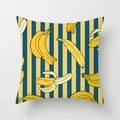 Fodera per cuscino quadrata con stampe pop art di banane su strisce blu e gialle - Banana a Strisce Blu e Gialle (DRD374-34)
