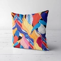 Japanese retro floral short plush cushion cover with abstract colorful leaf patterns - Artistic Collage Leaf Style (CRS02-15)