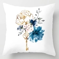 White square cushion cover featuring a watercolor golden key and floral pattern - Gold Key Watercolor Flower (DRD113-13) / 18x18 Inch