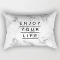 Federa per cuscino lombare nordica con motivo marmoreo e testo Enjoy Your Life su bianco - 30x50cm / DRD229-4
