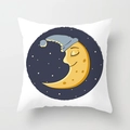 Fodera per cuscino quadrata con stampa a luna gialla e cielo notturno stellato - Mezzaluna Stellata dei Cartoni Animati (DRD374-35)
