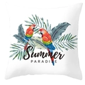 Fodera per cuscino pappagallo tropicale con scritta Summer PARADISE e foglie verdi - 45*45cm / Motivo Pappagallo Paradiso Estivo (DRD71-27)