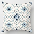 Modern geometric marble pillow cover with blue and teal floral tile pattern - Bohemian Symmetrical Tile (DRD113-14) / 18x18 Inch