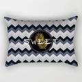 Detail of lumbar pillow case with navy chevron pattern and golden palm leaf print - 30x50cm / DRD229-8