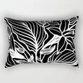 Detail of modern black and white abstract floral pattern on rectangular cushion cover - Cover Only / Abstract Leaves (DRD227-5)