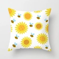 Federa per cuscino quadrata con motivo a girasoli e api gialle su tessuto bianco - Girasole Ape (DRD374-36)