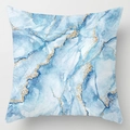 Square cushion cover featuring modern blue marble texture with golden glitter accents - Blue Gold Marble Glitter (DRD113-15) / 18x18 Inch