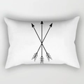 Detail of minimalist white lumbar pillow cover with black crossed arrows graphic - Cover Only / Crossed Arrows (DRD227-7)
