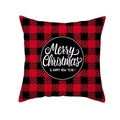 Close-up of red buffalo plaid Christmas pillow cover with Merry Christmas typography - 45x45cm / Red Black Plaid Circle Holiday Text (DRD139-5)