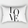 Detail of white rectangular pillowcase with artistic black LOVE typography print - Cover Only / Stacked LOVE (DRD227-9)