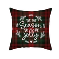 Close-up of buffalo plaid Christmas pillow cover with TIS THE SEASON TO BE jolly text - 45x45cm / Red Green Black Buffalo Plaid (DRD139-10)