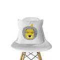 Detail of cartoon lion print cushion cover on white modern Eames style chair - Crown Little Lion (DRD143-11)