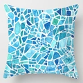 Blue geometric marble pattern square throw pillow case with watercolor mosaic style design - Blue Pebble Mosaic (DRD113-18) / 18x18 Inch