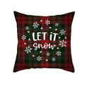 Macro detail of red buffalo plaid Christmas pillowcase with white Let It Snow print - 45x45cm / Let It Snow Red Black Plaid (DRD139-22)