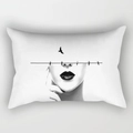 Modern minimalist black and white geometric art pillowcase with surreal bird pattern - Cover Only / Art Portrait Bird (DRD227-12)