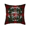 Close-up of red plaid Christmas pillowcase with Jingle Bells text and festive patterns - 45x45cm / Jingle Bells Red Green Plaid (DRD139-24)