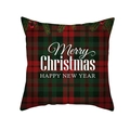 Close-up of red plaid Christmas pillowcase with pine needles and festive holiday greeting - 45x45cm / Red Black Green Scottish Plaid Pine (DRD139-18)