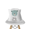 Detailed close-up of a white Nordic baby shower cushion cover with a blue bear print - Hand-drawn Bear Baby Shower (DRD143-9)