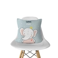 Detail of light blue Nordic cartoon elephant cushion cover on a minimalist chair - Striped Shirt Elephant Super Cute (DRD143-8)