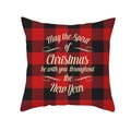 Klassischer roter Weihnachtskissenbezug mit Karomuster und festlichem Text auf weißem Grund - Drd139-4 / 45x45 cm