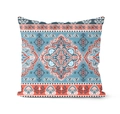 Bohemian geometric mandala pattern square pillow cover in teal and coral red hues - Cyan Blue Mandala Print (DRD138-2)