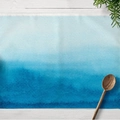 Blue gradient geometric linen placemat on white wood table with spoon and plant - 30*45 (Cotton Linen) / Blue Gradient (CD06-10)