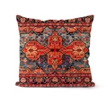 Housse de coussin carrée avec motifs géométriques persans vintage rouge et bleu - Géométrie de Tapis Traditionnelle (DRD138-6)