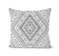 Housse de coussin carrée à motif tribal géométrique noir et blanc en coton et lin - Impression Mandala Noir Blanc (DRD138-10)